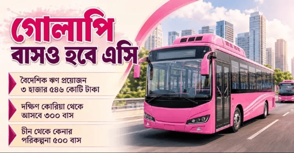 গোলাপি বাসের পরিসর বাড়াতে ৩,৫৪৬ কোটি টাকার বৈদেশিক ঋণ খুঁজছে সরকার